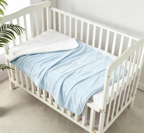 CREVENT Nerz Baby-Steppdecke für Jungen und Mädchen, Weicher Plüsch Wickelspieltuch für Neugeborene - 75x100 cm (Blau + Weiß)
