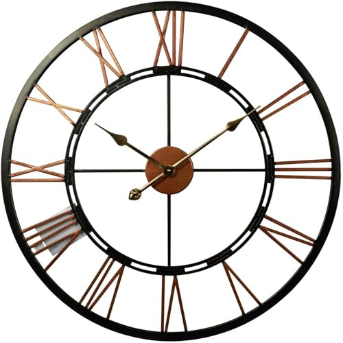 wilko Black Iron Wall Clock, 70cm Round, Roman Numerals, Antique-Inspired, Wrought Iron Construction, Contemporary Style