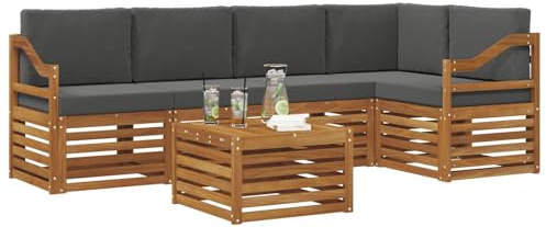 vidaXL Sofagarnituren 6 pcs Natur und Anthrazit Massivholz Akazie, Moderner Outdoor-Sofa, strapazierfähiges Möbel für Garten, Bequeme Lounge-Sitzgruppe für die Terrasse