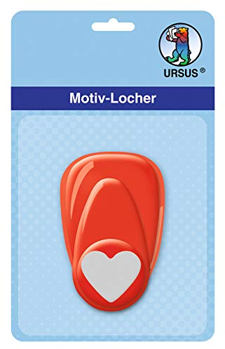 Ursus 19470001 - Motivlocher mit Hebel klein, Herz, rot, ausgestanztes Motiv ca. 16 mm, aus Kunststoff mit Metallstanze, geeignet für Grammaturen von 160 220 g /qm