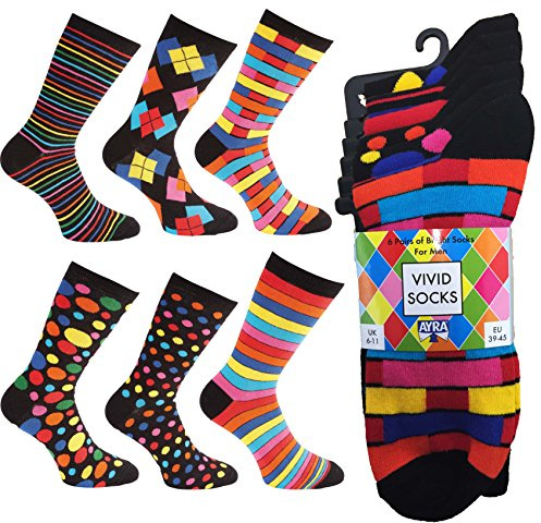 Ayra - Pairs of Mens VIVID Odd Stripes and Spots Socks