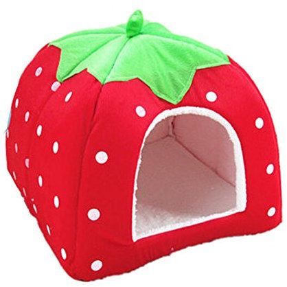 Demiawaking Weiche Haustier Schlafsack Hundehütte Katzenhöhle Hund Katze Haus (L, Erdbeeren Rot)