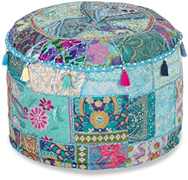 A Perfect Christmas Geschenk Blau Indian Patchwork Pouf Cover Indian Pouf, Deko Vintage-osmanischen, bestickt Designer Ottoman, Home Living Fußhocker, Indian Pouf Bohemian Ottoman (nur Bezug)