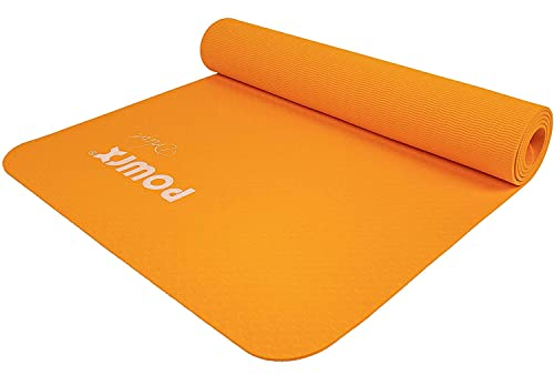 POWRX Yogamatte Deluxe (Mango 173 x 61 x 0,5 cm) - rutschfest - TPE umweltfreundlich | Gymnastikmatte TPE | Trainingsmatte | Pilates-/Übungsmatte | Hautfreundlich