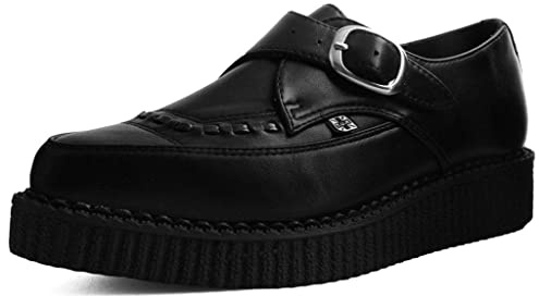 T.U.K. Black TUKskin Pointed Buckle Creepers for Men & Women, Low Platform Shoes, US 13 Women/11 Men