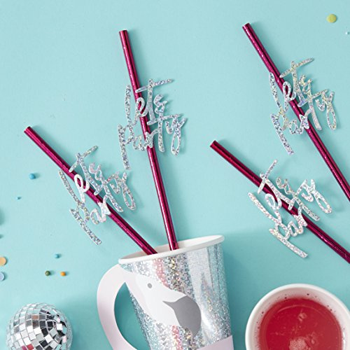 Ginger Ray Hot Pink Iridescent Foiled Party Paper Straws - 16 Pack - Good Vibes