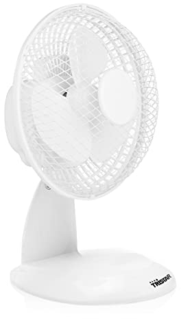 Tristar VE-5909 Ventilador de mesa, 15 centímetros de diámetro, 2 ajustes de velocidad, tamaño compacto, ángulo ajustable 25°, asa para transporte, protección contra sobrecalentamiento, 15 W, blanco
