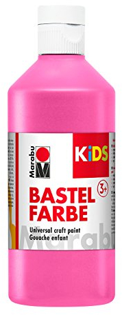 Marabu 03040075014 - Kids Bastelfarbe magenta 500 ml, Farbe für Kinder ab 3 Jahre zum Basteln und Malen, parabenfrei, vegan, gut deckend, schnell trocknend auf Papier, Holz, Stein, auswaschbar