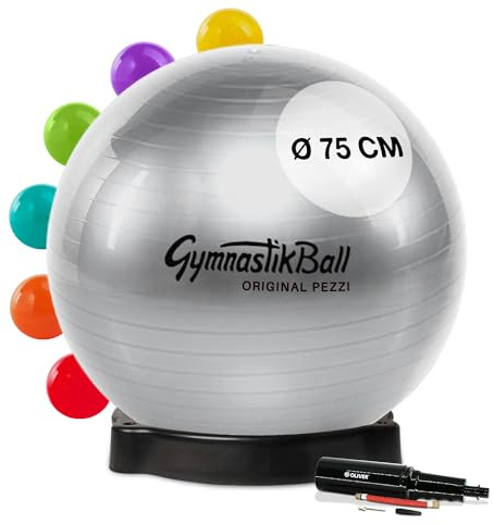 PEZZI Gymnastikball Standard mit Ballschale und Pumpe | Sitzball aus robustem PVC, belastbar bis 400 kg, für Therapie, Sport und Büro