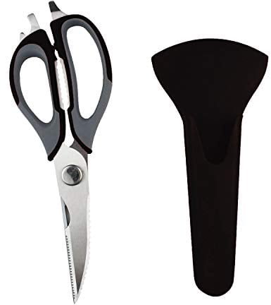 Multifunction Kitchen Scissors, 7-in-1 Heavy Duty Stainless Steel Culinary Scissor with Magnetic Holder, Detachable Household Kitchen Shear for Cut Poultry Bone Vegetables Fruit Seafood (Black)