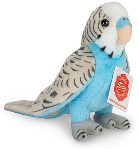 Teddy Hermann 94159 Wellensittich blau 13 cm, Kuscheltier, Plüschtier mit recycelter Füllung