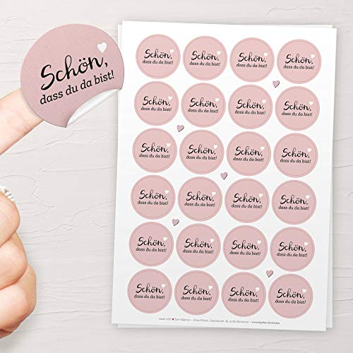 48x Aufkleber Schön, dass du da bist ROSÉ/ROSA - Vielseitig einsetzbar: Hochzeit, Geburtstag, Gastgeschenk u.v.m. - 4cm, rund, matt, selbstklebend