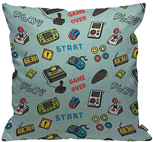 HGOD DESIGNS Gamer-Kissenbezug, Videospiel und Spielgriff, Muster, Wurfkissen, Heimdekoration, für Männer/Frauen, Wohnzimmer, Schlafzimmer, Sofa, Stuhl, 45 x 45 cm