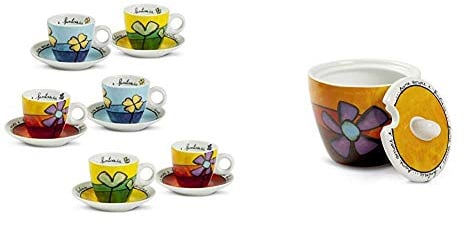 EGAN PAF06/1Z Set Tazzine Caffe, Porcellana, Assortite, 12 unita & PAF41/1S Zuccheriera, Porcellana, Rossa