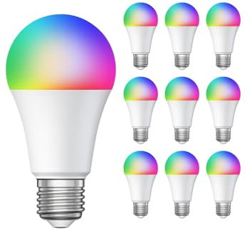 ledscom.de 10 Stück E27 LED RGB Leuchtmittel, A60, warmweiß - kaltweiß (3000-6500 K), 9,4 W, 892lm, Smart Home, WLAN, Alexa, matt