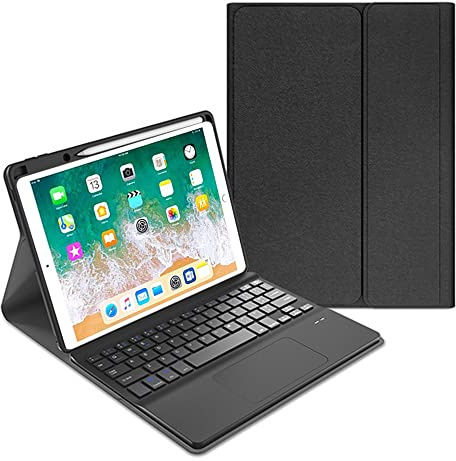 QYiiD Étui Clavier pour iPad Pro 12.9 2017/2015 (1eme / 2eme Génération), Étui de Protection à Couleurs avec pavé Tactile Clavier Amovibles AZERTY et Porte-Stylet pour iPad 12.9, Noir