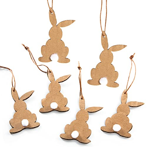 Logbuch-Verlag Osteranhänger aus Kraftpapier, 6er Set: Osterhasen-Deko zum Aufhängen, Osterschmuck mit Schnur für Osterstrauch & Geschenke, Zeitlose Osterdeko, Osterhasen-Anhänger für Zuhause, 6 cm