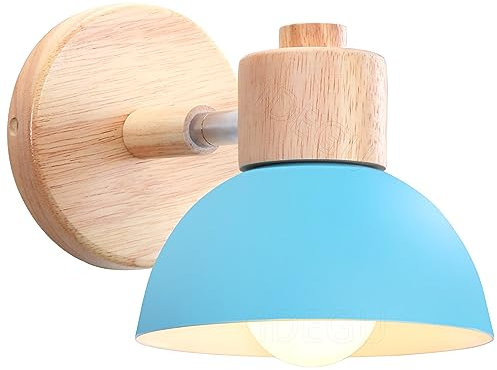 iDEGU Applique Murale Industrielle Vintage 15CM Lampe Murale Réglable en Bois Métal Rétro E27 Luminaire Applique Interieur pour Chambre Salon Couloir Restaurant (1 Pack, Bleu)