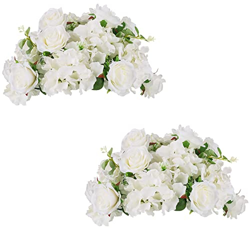 NUPTIO Boules Fleurs pour Centres Table Mariage 2 Pièces Boules Fleurs Artificielles 36cm Diamètre pour Centres de Table de Fête - Fausse Rose Blanche en Soie pour Décoration de Mariage