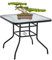 BSTOPHKL Table basse de conversation carrée d'extérieur avec trou pour parasol, plateau en verre trempé, cadre en acier métallique, mobilier toutes saisons pour balcon, arrière-cour et bord de piscine