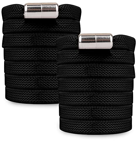 SULPO 2 Paare Flache Elastische Schnürsenkel Mit Metallkapseln - Schnellverschluss Gummi Schuhbänder Ohne Binden für Erwachsene & Kinder