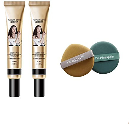 2Pcs FV Full Coverage Liquid Foundation, FV Tender the Skin Foundation, FV Concealer Foundation, Full Coverage Foundation, Concealer Lasting Waterproof Smooth Makeup Base Cream (Ivory White)