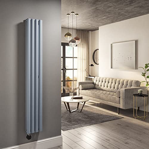 Light Grey Electric Vertical Designer Radiator 1.2kW with Wifi Thermostat - Double Panel H1600xW236mm - IPX4 Bathroom Safe