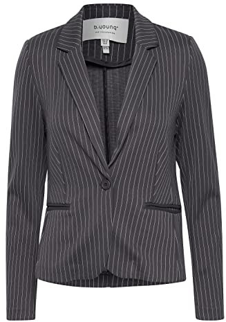b.young BYRIZETTA AOP Blazer Damen Blazer Kurzblazer Jacke mit Stretch und Muster leicht tailliert, Größe:34, Farbe:Blackened Pearl Mix (201381)