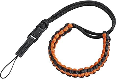 Hama Kamera Handschlaufe (Kameragurt mit Schnellverschluss, Handgelenkschlaufe, Trageschlaufe, 20 cm Länge, Nylon, Universal Handgurt für Kompaktkamera und Systemkamera, Retro) schwarz/orange