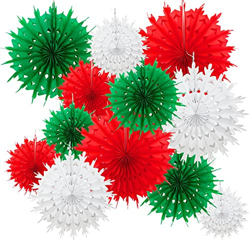 Time to Sparkle 12 Pack Mix Tissue Paper Fan Party Fan Snowflake Christmas Wedding Decoration Xmas Shade