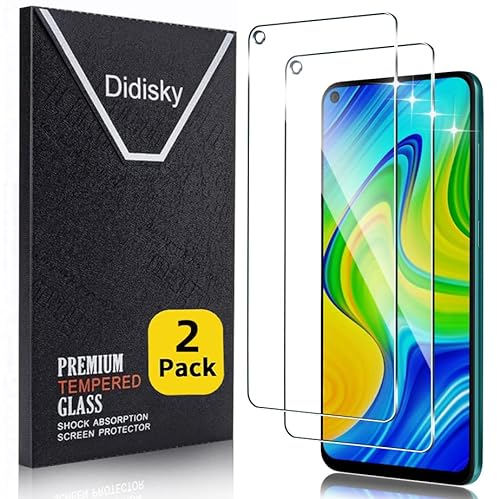 Didisky 2-Unidades Cristal Templado Protector de Pantalla para Xiaomi Redmi Note 9 6.53''(no para Redmi Note 9s,Note 9 Pro), Antihuellas, Sin Burbujas, Fácil de Limpiar, 9H Dureza,Transparente