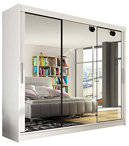 Mirjan24 Kleiderschrank Aston III, Schwebetürenschrank, Schlafzimmerschrank, Schiebetürenschrank, Garderobe, Schlafzimmer (Weiß, ohne Beleuchtung)