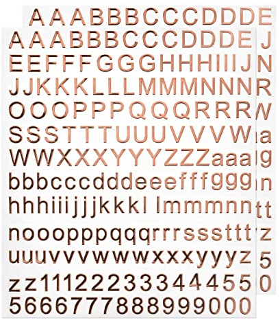 sourcing map 2 Blätter Nummern Buchstaben Aufkleber, 7mm Stereo Selbstklebende Buchstaben Zahlen Kit für Postfach,Schilder,Adressnummer,DIY Scrapbooking, Roségold