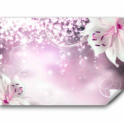 murando Fototapete selbstklebend Blumen 490x350cm Foto Tapete Tapetenfolie Möbelfolie Wandverkleidung Wandtapete Motivtapeten Bildtapete Wohnzimmer 3d Effekt Modern Lilien Lila Abstrakt Ornament Bokeh