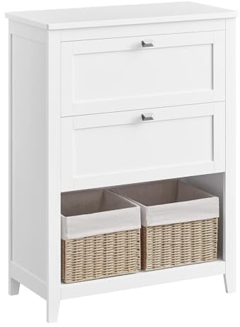 VASAGLE Meuble de Salle de Bain, Meuble de Rangement, 2 Tiroirs avec 1 Séparateur Réglable, 2 Paniers, Buffet, 30 x 60 x 80 cm, Blanc Nuage BBC545W02