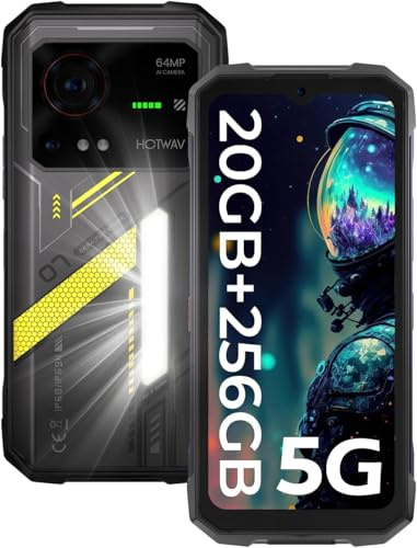 HOTWAV Hyper 7 5G Rugged Mobile Phone 2025, 20GB+256GB+2TB TF, 10800mAh IP68 Smartphone, 64MP+32MP, 6.6 FHD+, 280LM Camping, Android 14 Mobile Phone Anti-Shock, GPS, NFC, OTG, Amarillo