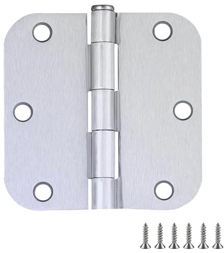 Door Hinges for Interior Doors 6-Pack 3.5-inch x 3.5-inch – Rounded 5/8-inch Radius Steel Door Hinge – Brushed Chrome – Fits Standard Doors – Design House 189712