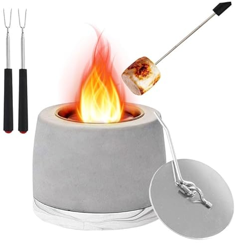 Tisch Feuerstelle Outdoor Beton, Tischkamin Indoor Tisch Feuerstelle Ethanol Kamin Indoor, Tischkamin Tischfeuer mit Löschhilfe für Draußen und Drinnen, Tischfeuer Indoor Deko, 11.5 * 8.5cm