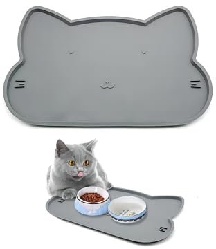 Tappetini Sottociotola per Cani/Gatti, Tappetino per Ciotola di Cibo Antiscivolo per Animali, Perfetto per Proteggere Il Pavimento da Liquidi. (Grigio)