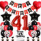 Conruich Geburtstagsdeko 41 Jahre Mann Frau, Schwarz Tortendeko 41. Geburtstag Dekoration Frau, Luftballon 41. Geburtstag Deko Mann, Happy Birthday Banner für 41. Geburtstag Frauen Party Dekoration