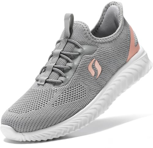 STQ Basket Femme Chaussures de Marche Mode et Sport Femmes Respirant Lacet Confortable Enfiler Legere Running Tennis Gym Jogging Slip on Basquette Fitness Travail Outdoor Sneakers Rose Pâle EU 37