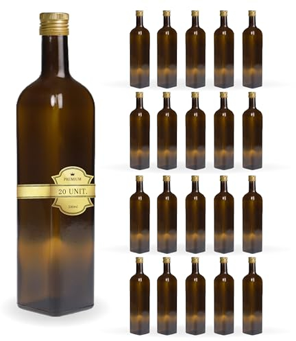 Espirito Rebelde 20 Bouteilles en Verre Foncé 500ml avec Bouchon a Vis Doré | Huile d'Olive, Vinaigre, Alcool | Huilier en Verre, Récipient en Verre, Bouteille D'Huile