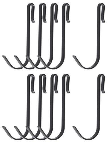 sourcing map 10pcs Stainless Steel J Shaped Hooks, Clip-on Hook Wire Rack Hook for Kitchen, Bedroom, Office, Wire Shelf Black 2.55INCH