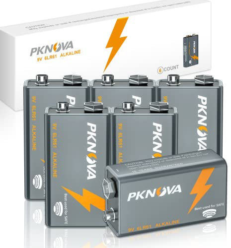 PKNOVA 9 V Alkaline-Batterien, 9 V, quadratisch, für Rauchmelder, langlebig, 6 Stück