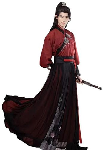 Uplateng Hommes Hanfu Traditionnel Chinois Brodé Costume de Cosplay d'arts Martiaux Cool Hanfu +Skirt S-4XL (XXL)