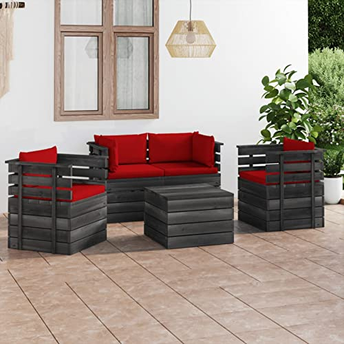 ARKEM 5-TLG. Garten-Sofagarnitur aus Paletten mit Kissen PalettenmöBel Balkon Paletten Sofa Gartengarnitur TerrassenmöBel Palettensofa Kiefernholz