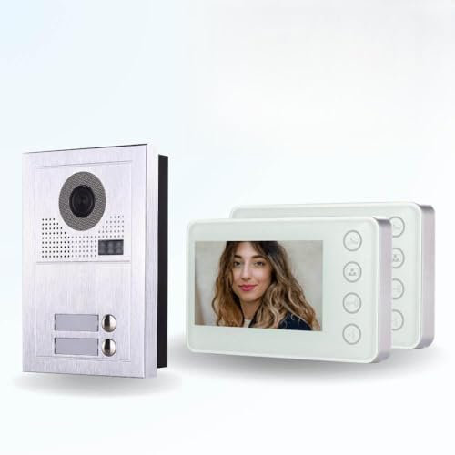 BT Security Portier interphone vidéo Modern 2 Fils - 2 Appartements - 2 écrans Blancs