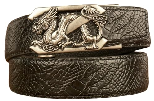 AGUTALITHIC Gürtel Herren - Automatik Guertel Mit Krokoprägung Automatikschließe Buchstaben Z & Hohl Drache Ledergürtel Keine Löcher Ratschenband Jeans Anzug Riemen(120cm/47, Black)