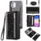Asuwish Phone Case for iPhone 11 6.1 Zipper Wallet Cell Cover with Tempered Glass Screen Protector Lanyard Strap Bling Glitter Flip Card Holder iphone11case iPhone11 i Phone11 11s XI 11R Women Black