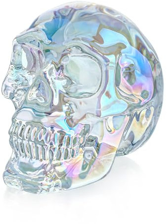 HDCRYSTALGIFTS Statuen mit menschlichem Totenkopf, 7,6 cm, Halloween-Dekoration, Glas-Totenkopf-Figuren, Skulptur für Heimdekoration, bunt